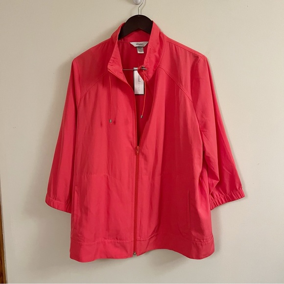 CJ Banks Jackets & Blazers - CJ Banks Pink Full Zip Front Lightweight Coat NEW Size 1X 3/4 Sleeves